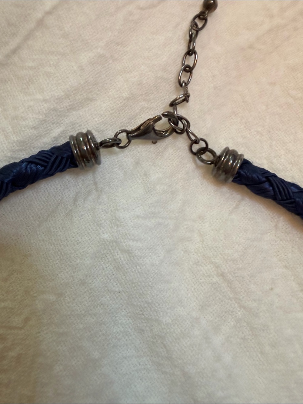 Navy Blue Braided Cord Necklace with Gunmetal Accents